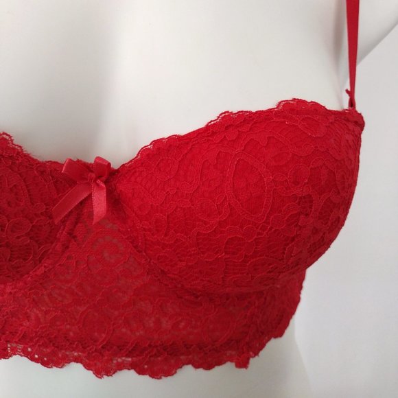 Jezebel Red Lace Convertible Underwire Push Up Balconette Bra NEW 34B - Picture 10 of 13